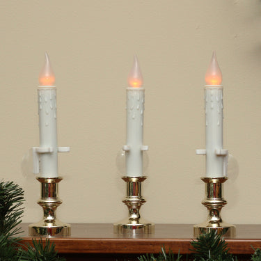 Set of 3 White LED C5 Flickering Window Christmas Candle Lamps with Timer 8.5
